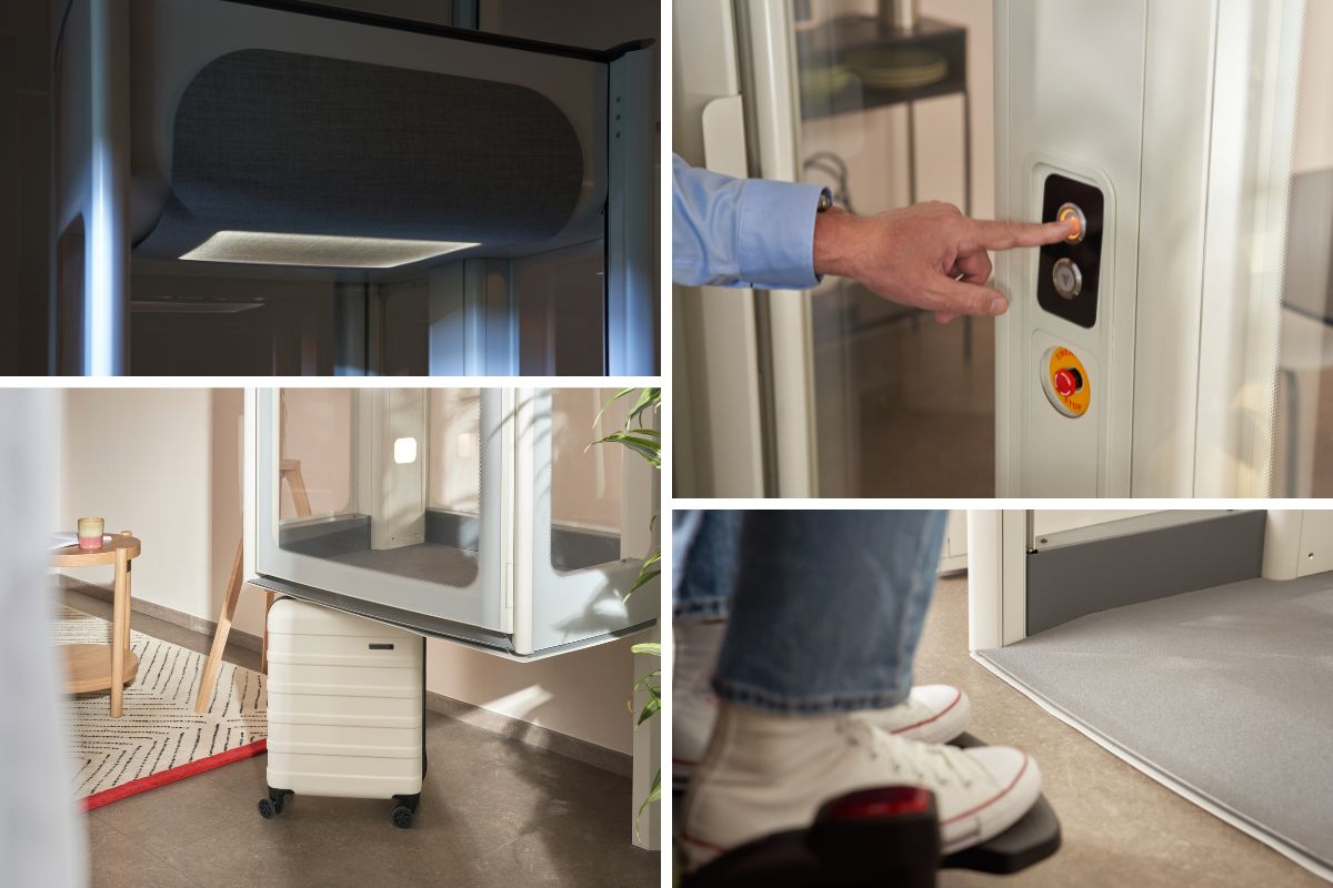 Detailní záběry domácího výtahu Stannah Uplifts.